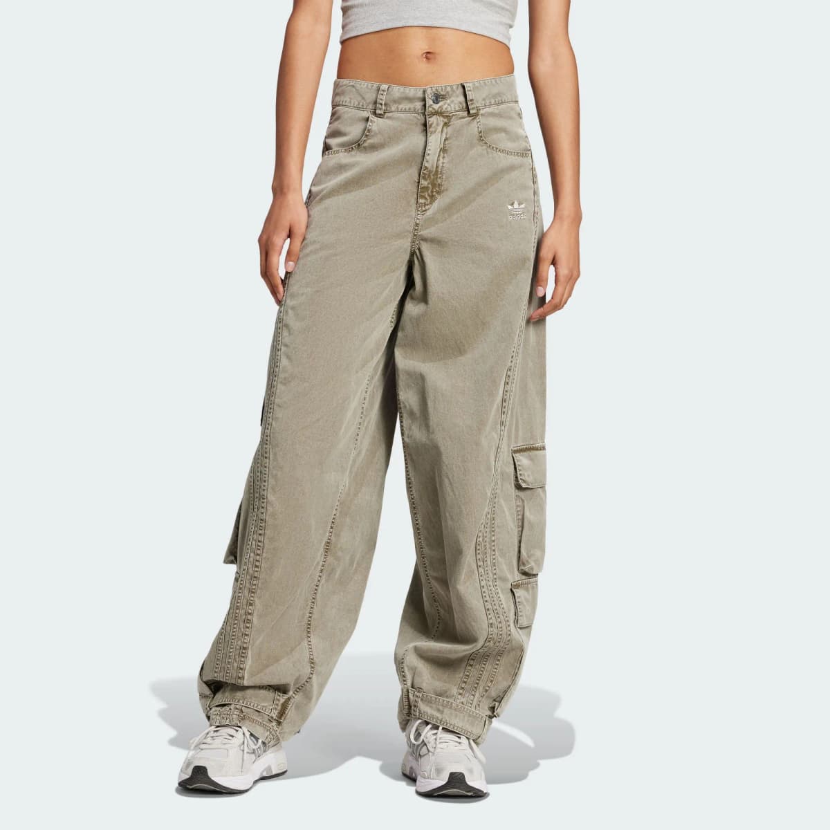 adidas Originals ADILENIUM SS24 Brand Logo Embroidered Side Pocket Sports Casual Loose Cargo Pants Women's Rock Olive Green 3