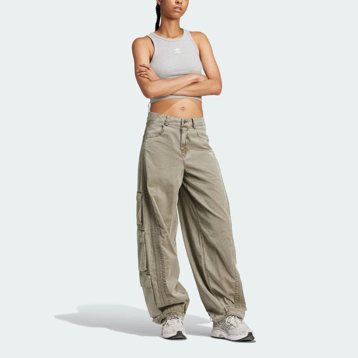 adidas Originals ADILENIUM SS24 Brand Logo Embroidered Side Pocket Sports Casual Loose Cargo Pants Women's Rock Olive Green 2