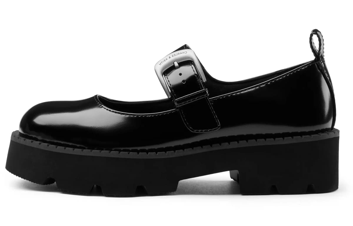 CHARLES & KEITH 4.4 sm Platforma Mary Jane Ayaqqabı Qadın Qara/Bordo