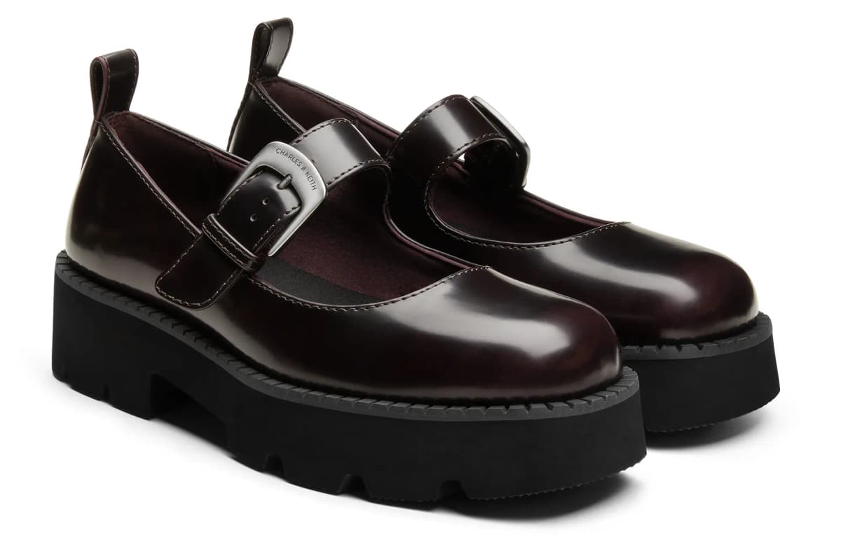 CHARLES & KEITH 4.4 sm Platforma Mary Jane Ayaqqabı Qadın Qara/Bordo 7