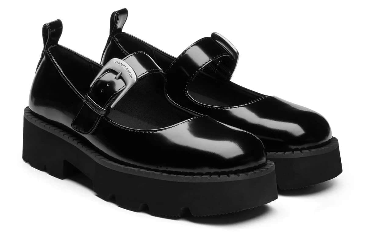CHARLES & KEITH 4.4 sm Platforma Mary Jane Ayaqqabı Qadın Qara/Bordo 2