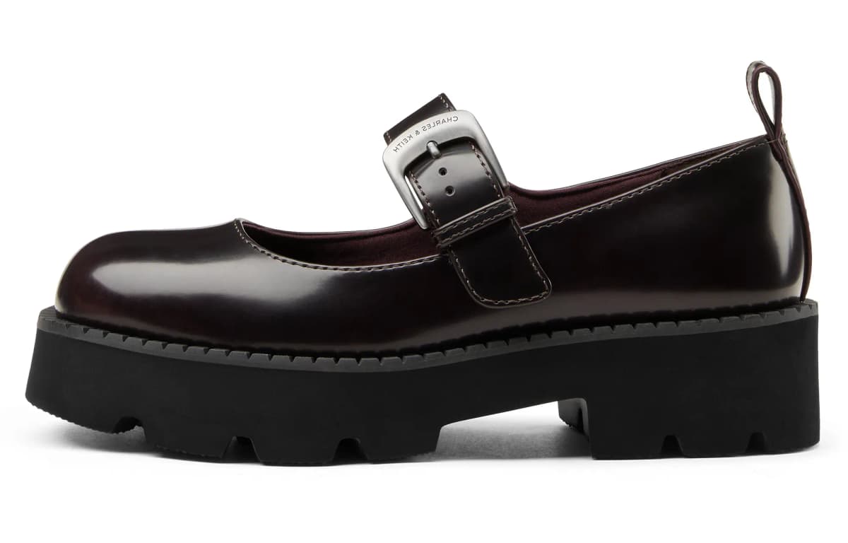 CHARLES & KEITH 4.4 sm Platforma Mary Jane Ayaqqabı Qadın Qara/Bordo 6