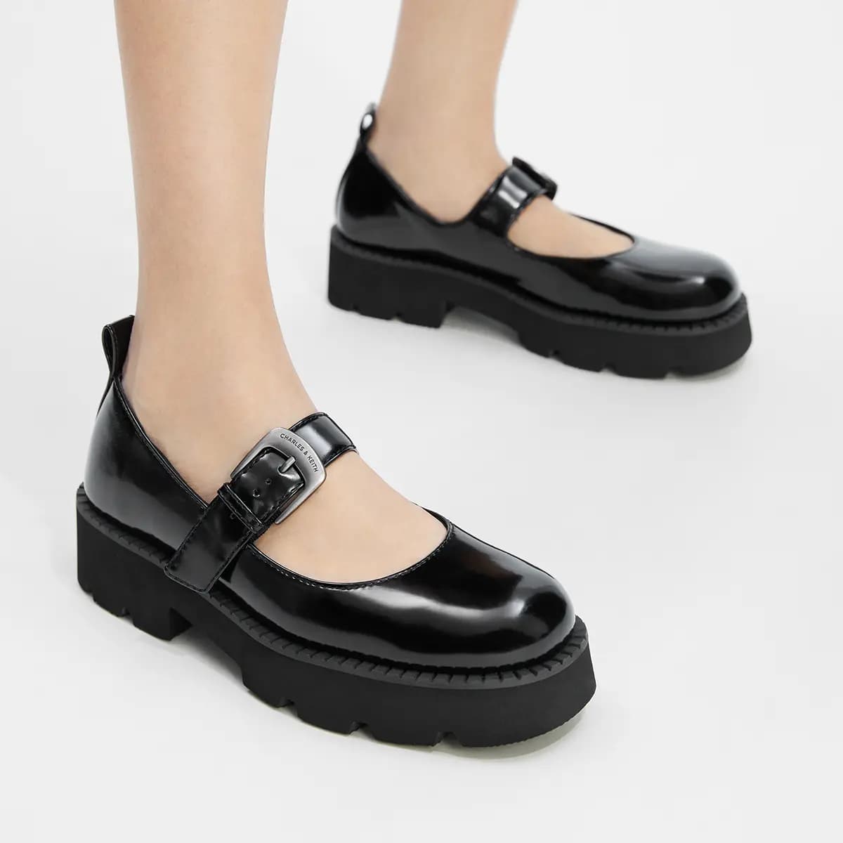 CHARLES & KEITH 4.4 sm Platforma Mary Jane Ayaqqabı Qadın Qara/Bordo 4