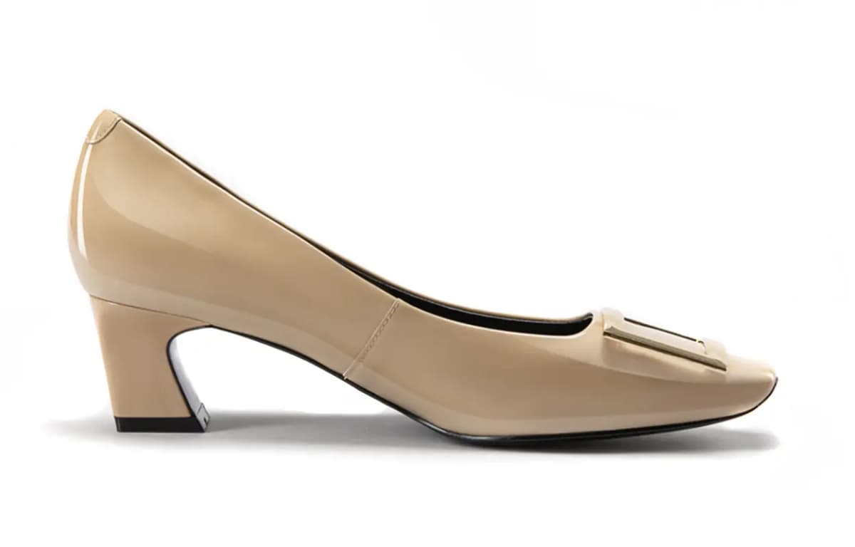NINE WEST Women's Cowhide Leather Simple Fashion Shallow Square Toe Commuter Date Dinner Elegant Versatile Patent Leather Pointed Heels 5cm Apricot/Black/Off-White 28