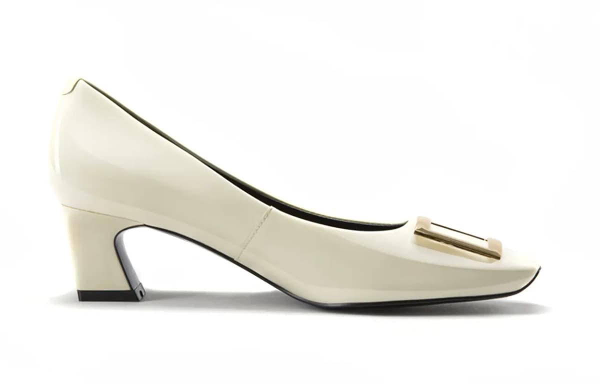 NINE WEST Women's Cowhide Leather Simple Fashion Shallow Square Toe Commuter Date Dinner Elegant Versatile Patent Leather Pointed Heels 5cm Apricot/Black/Off-White 17