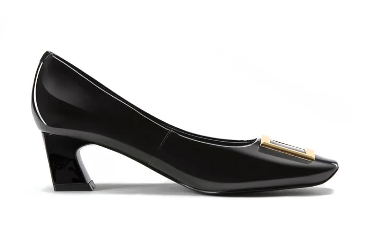 NINE WEST Women's Cowhide Leather Simple Fashion Shallow Square Toe Commuter Date Dinner Elegant Versatile Patent Leather Pointed Heels 5cm Apricot/Black/Off-White 2