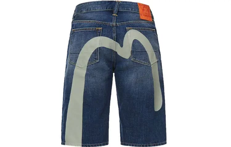 EVISU SS21 Irregular Big M Print Denim Shorts Men's Blue