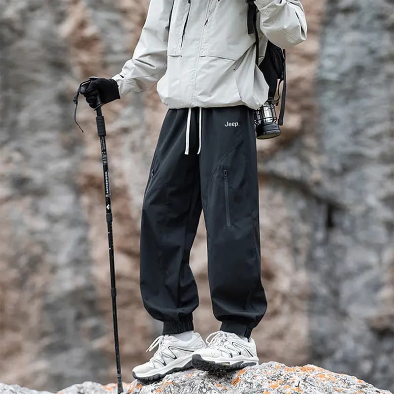 Jeep Unisex Hiking Outdoor High-Street Functional Solid Color Tapered Lightweight Cargo Pants 19