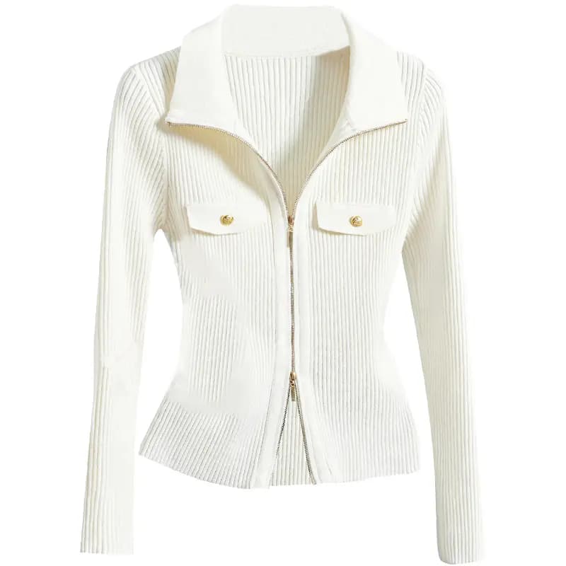 SheChi Lapel Slim-Fit Elegant Fashion Versatile Knit Sweater Women's