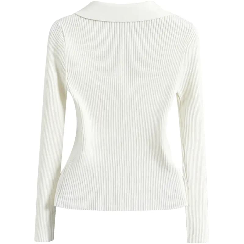SheChi Lapel Slim-Fit Elegant Fashion Versatile Knit Sweater Women's 2