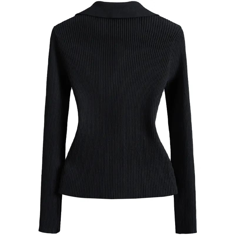 SheChi Lapel Slim-Fit Elegant Fashion Versatile Knit Sweater Women's 6