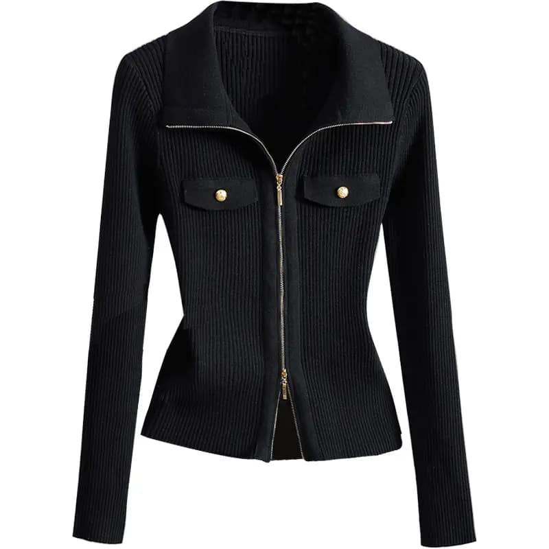SheChi Lapel Slim-Fit Elegant Fashion Versatile Knit Sweater Women's 5