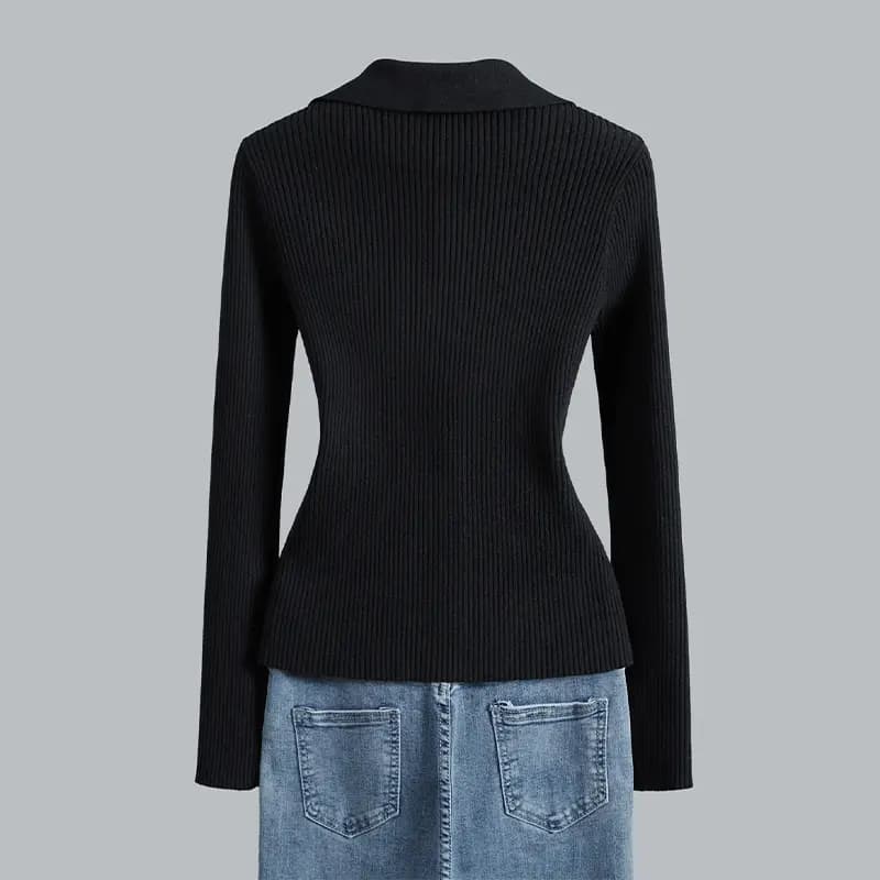 SheChi Lapel Slim-Fit Elegant Fashion Versatile Knit Sweater Women's 8