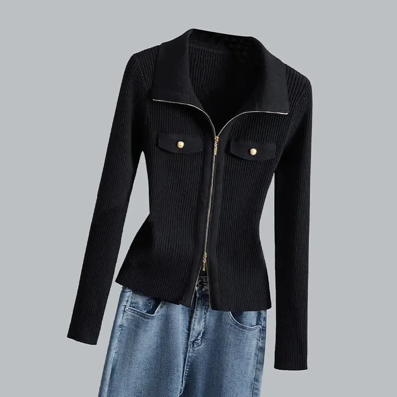 SheChi Lapel Slim-Fit Elegant Fashion Versatile Knit Sweater Women's 7