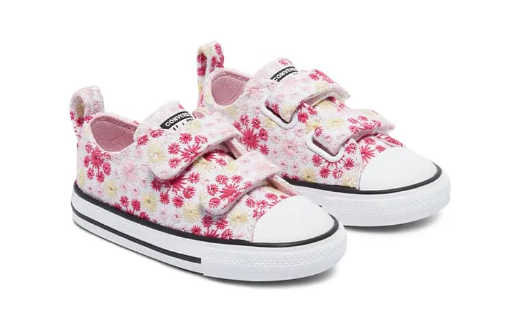 Infant Converse Chuck Taylor All Star Non-Slip Low Top Walking Shoes Embroidered Pink/Yellow 3
