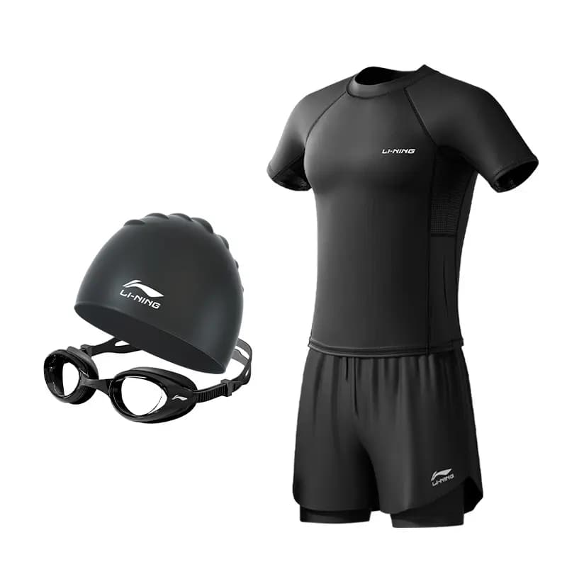 LiNing Training Casual Comfortable Waterproof Sports Casual Solid Color Swimsuit Set Men's 9