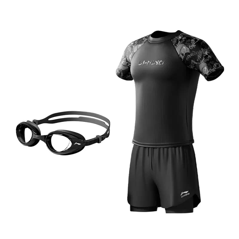 LiNing Training Casual Comfortable Waterproof Sports Casual Solid Color Swimsuit Set Men's 14