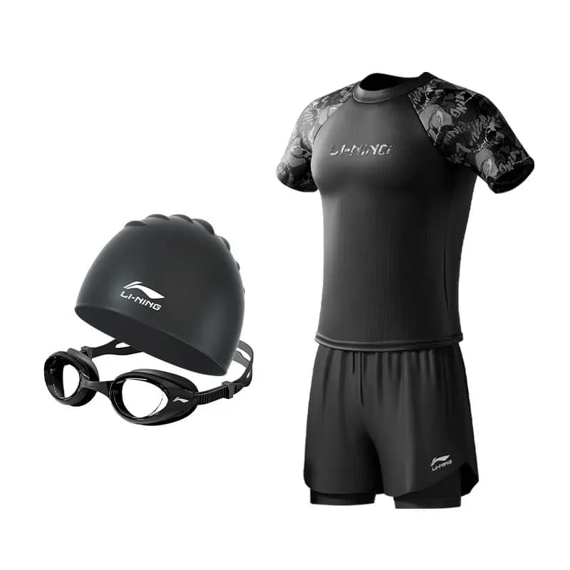 LiNing Training Casual Comfortable Waterproof Sports Casual Solid Color Swimsuit Set Men's 15