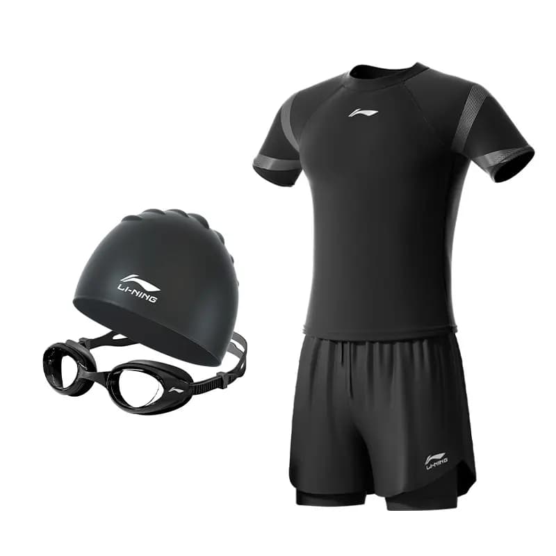 LiNing Training Casual Comfortable Waterproof Sports Casual Solid Color Swimsuit Set Men's 12