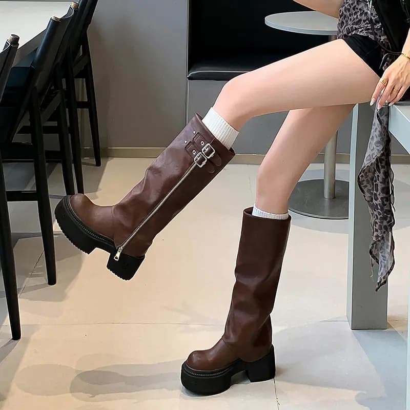 AIQINISHA Calf Leather British Retro Qadın Çəkmələri 7