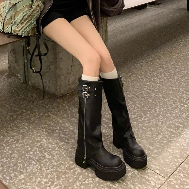 AIQINISHA Calf Leather British Retro Qadın Çəkmələri 4