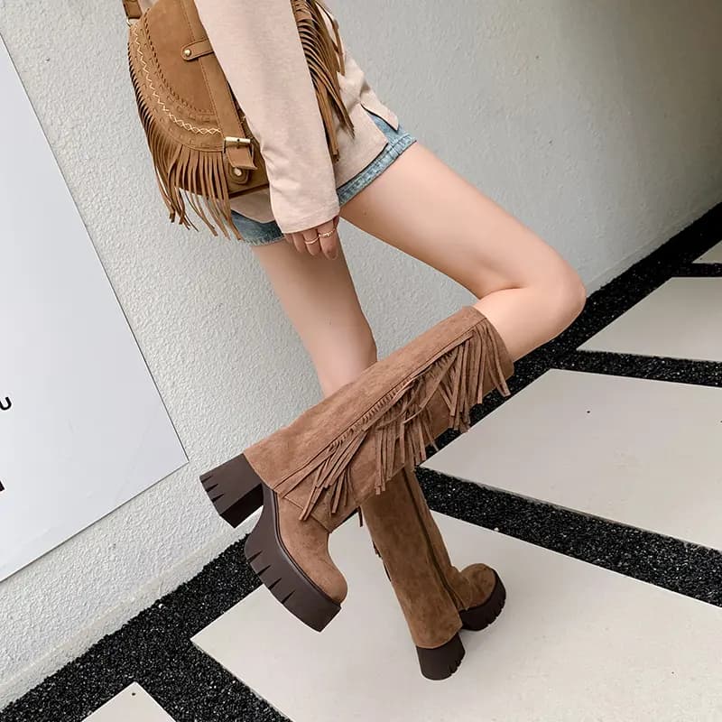 AIQINISHA Suede British Style Elegant High Boots 9cm Women's 5