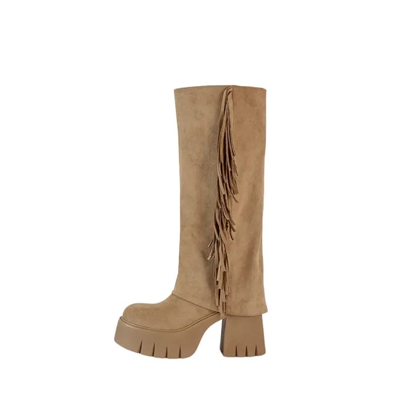 AIQINISHA Suede British Style Elegant High Boots 9cm Women's 7