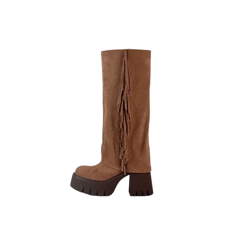 AIQINISHA Suede British Style Elegant High Boots 9cm Women's 4