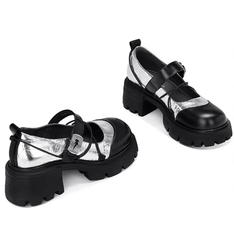 JESSICA SOPHIA Preppy Platform Chunky Heel Mary Jane Shoes 5cm Women's 4