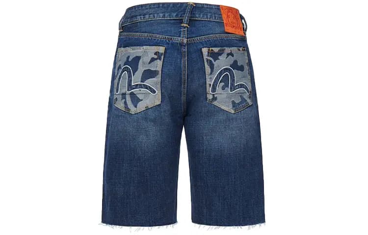 EVISU Seagull Patch Frayed Denim Shorts Men's Denim Blue 2