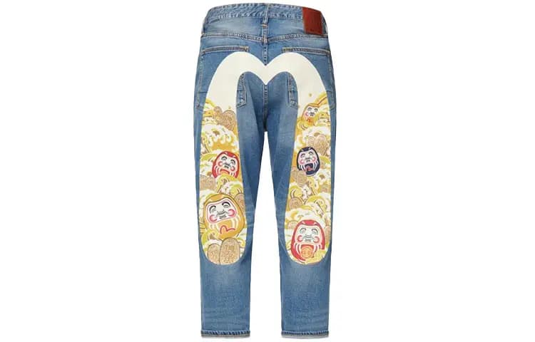 EVISU Buddha Head Patch Large M Seven-Tenths Slim Fit Jeans Men's Denim Blue
