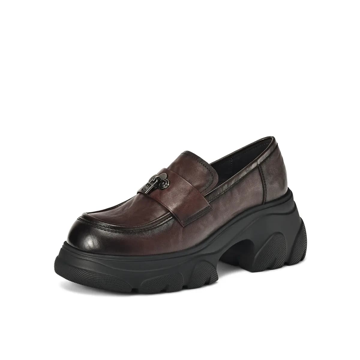 Bordeer Cowhide Leather British Thick Sole Height-Increasing Sweet Cool Loafers Women's 9