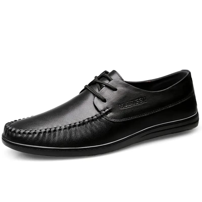 Mulinsen Split Cowhide Leather Classic Business British Style Genuine Leather Slip-On Dad Shoes Soft Sole Comfortable Versatile Casual Shoes Men's Black 7