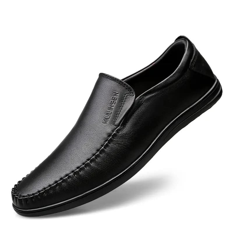 Mulinsen Split Cowhide Leather Classic Business British Style Genuine Leather Slip-On Dad Shoes Soft Sole Comfortable Versatile Casual Shoes Men's Black 2