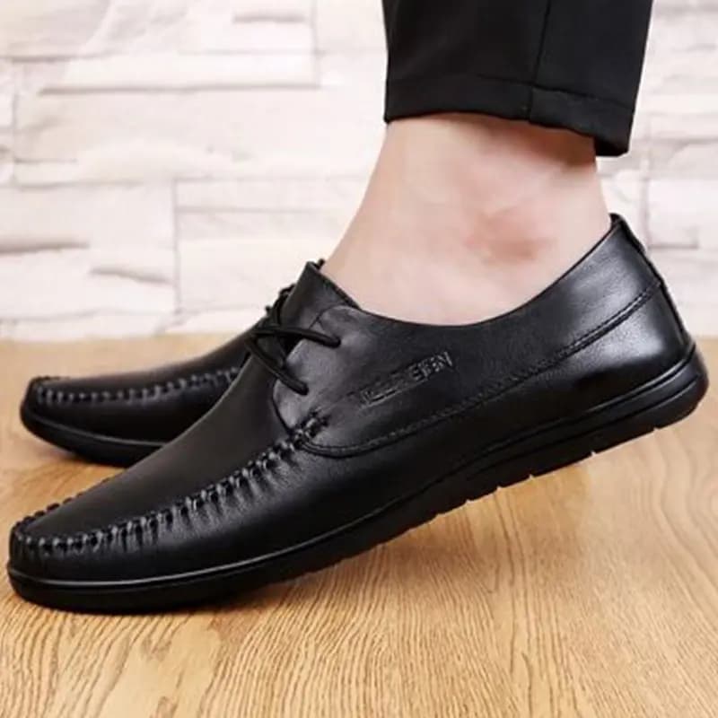 Mulinsen Split Cowhide Leather Classic Business British Style Genuine Leather Slip-On Dad Shoes Soft Sole Comfortable Versatile Casual Shoes Men's Black 10