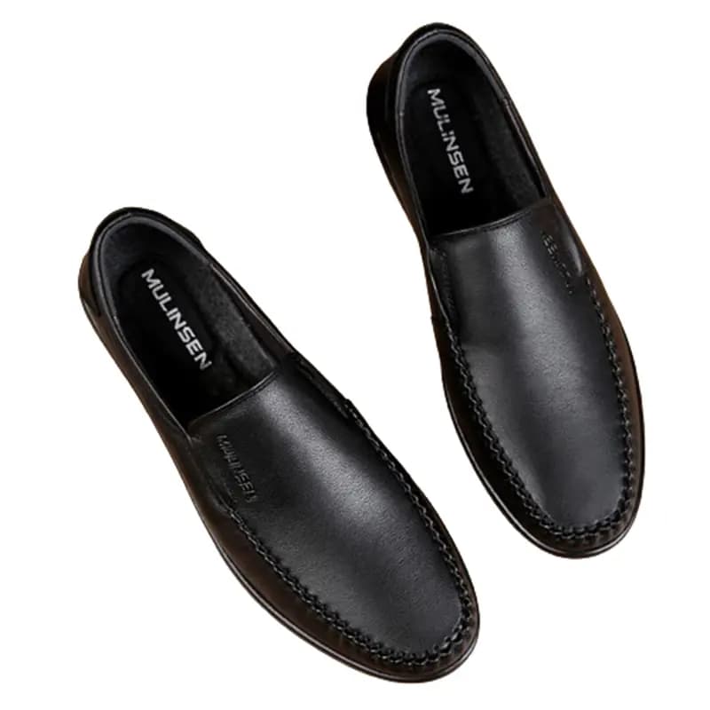 Mulinsen Split Cowhide Leather Classic Business British Style Genuine Leather Slip-On Dad Shoes Soft Sole Comfortable Versatile Casual Shoes Men's Black 4