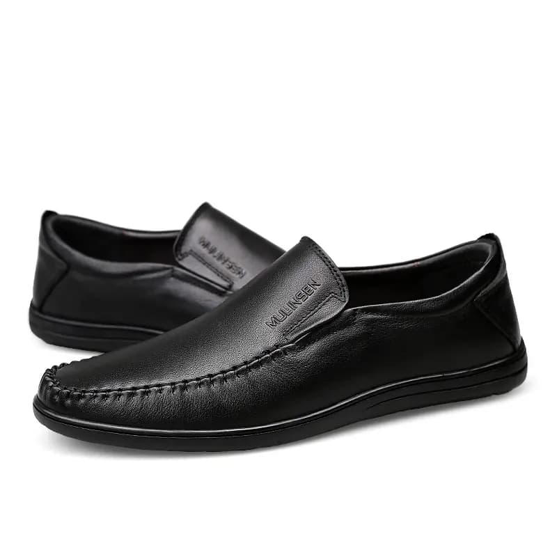 Mulinsen Split Cowhide Leather Classic Business British Style Genuine Leather Slip-On Dad Shoes Soft Sole Comfortable Versatile Casual Shoes Men's Black 3