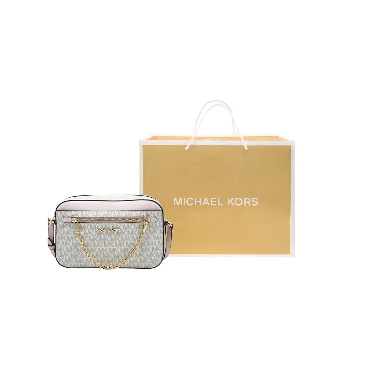 MICHAEL KORS Jet Set PVC Leather Camera Bag, Crossbody Bag Tubas Women's Pink White Multicolor 6