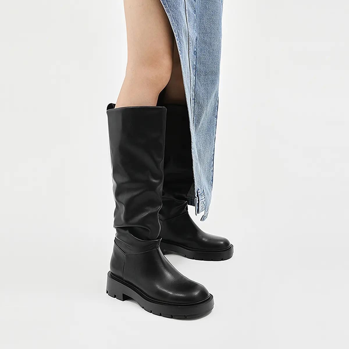 CHARLES&KEITH Small CK 4.2 sm Qadın Uzunboğaz Çəkmələri Qara/Qəhvəyi 4