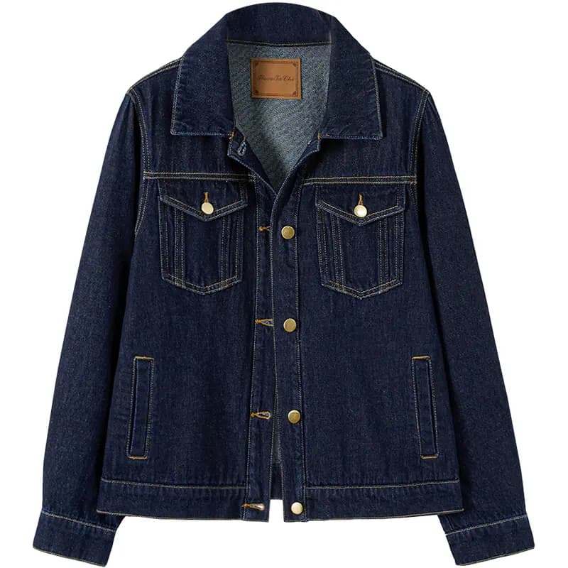 Shechi Single-Breasted College Style Loose Lapel Denim Jacket Women's Dark Blue