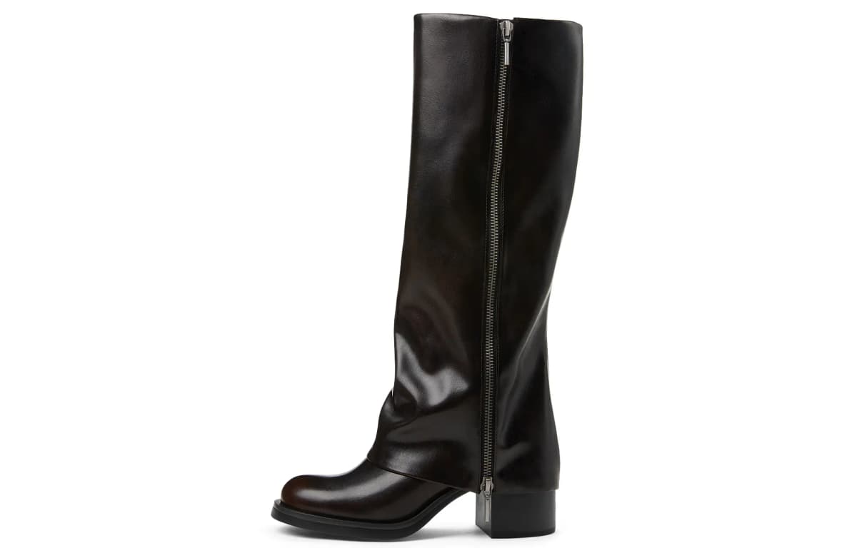 CHARLES&KEITH Small CK Goth Style Knee-high Boots 7.1cm Women's Black/Dark Brown Dark Brown 6