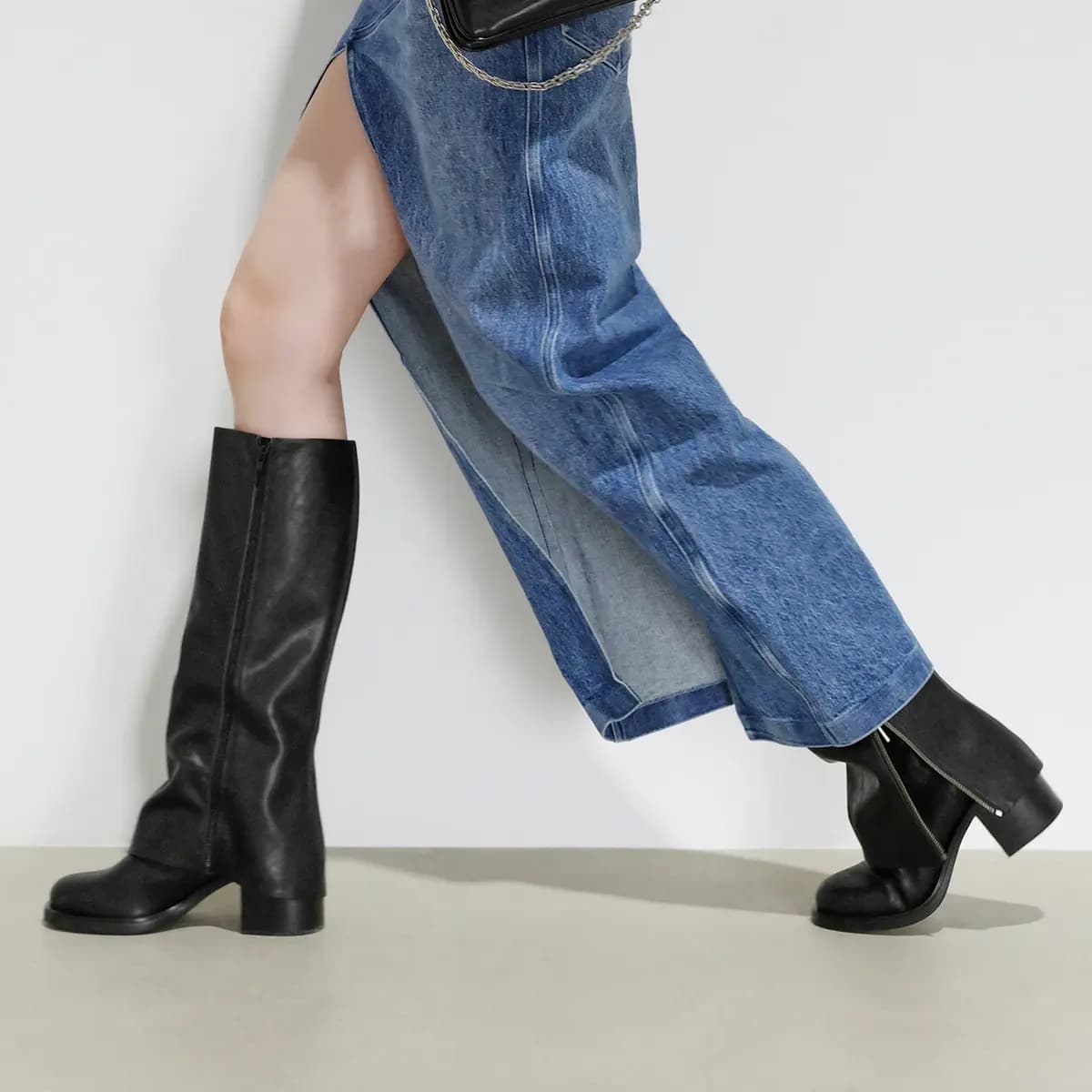 CHARLES&KEITH Small CK Goth Style Knee-high Boots 7.1cm Women's Black/Dark Brown Dark Brown 5