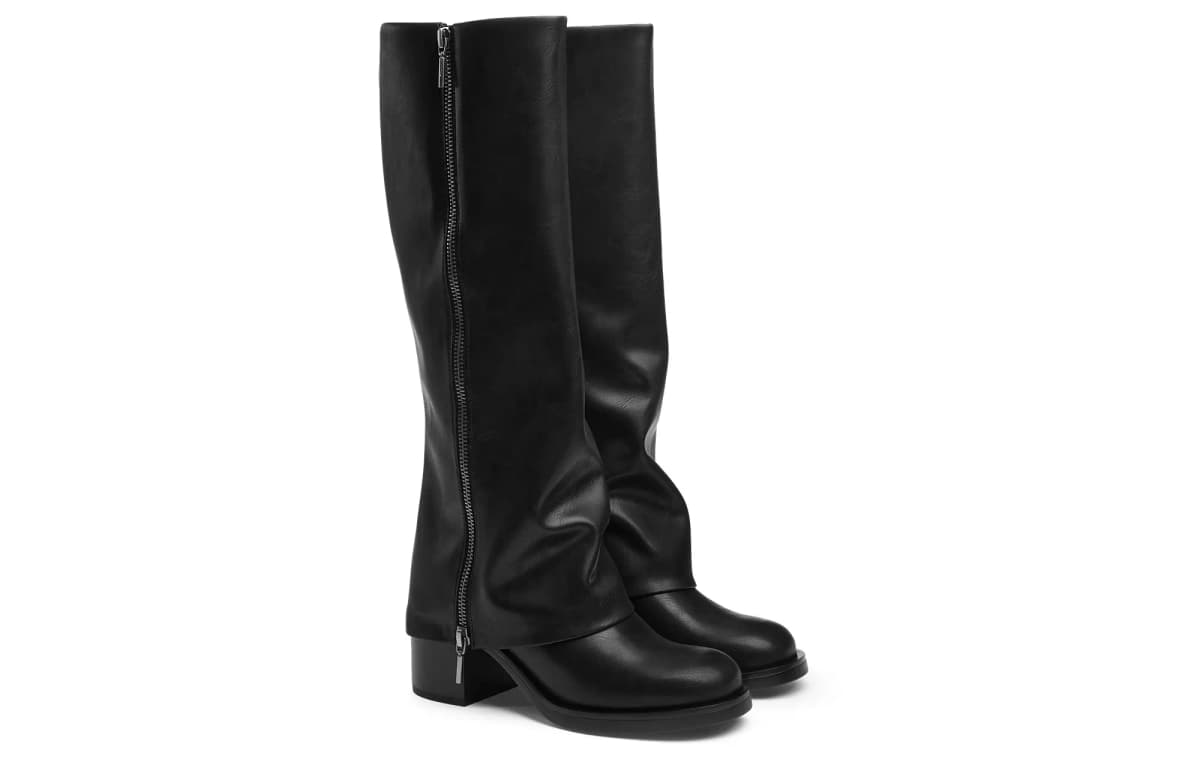 CHARLES&KEITH Small CK Goth Style Knee-high Boots 7.1cm Women's Black/Dark Brown Dark Brown 2