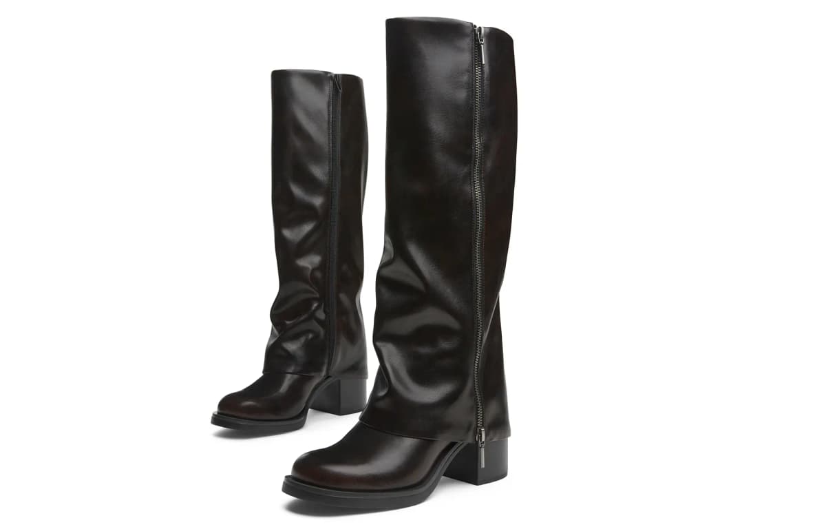CHARLES&KEITH Small CK Goth Style Knee-high Boots 7.1cm Women's Black/Dark Brown Dark Brown 7