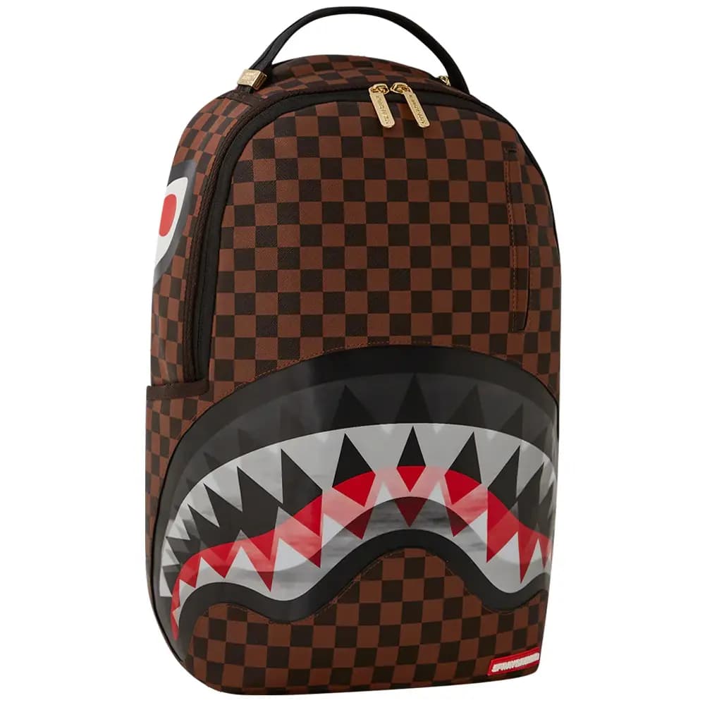 SPRAYGROUND SG Shark Large Logo Shark Mouth Transparent Chewing Checkerboard PVC Backpack Universal Brown 2