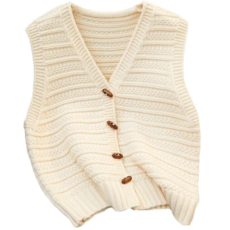 Shechi V-Neck Loose Simple Single-Breasted Casual Vest Women's Apricot
