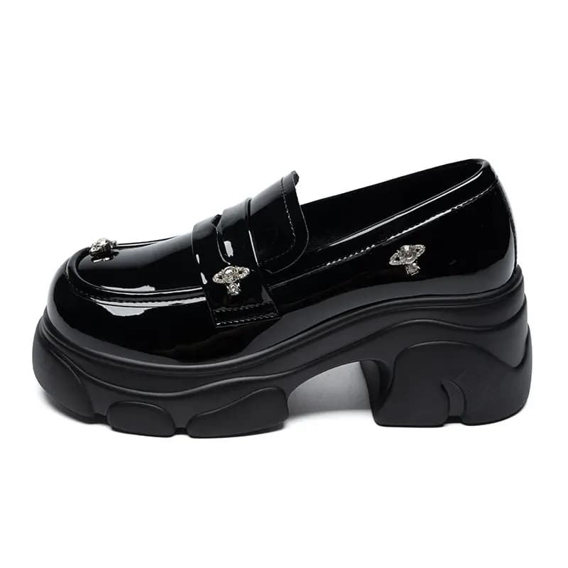 [Sparkling Planet] ZHR Classic School Style JK Essential Rhinestone Dreamy Leg-Lengthening Loafers 7cm Women's Black