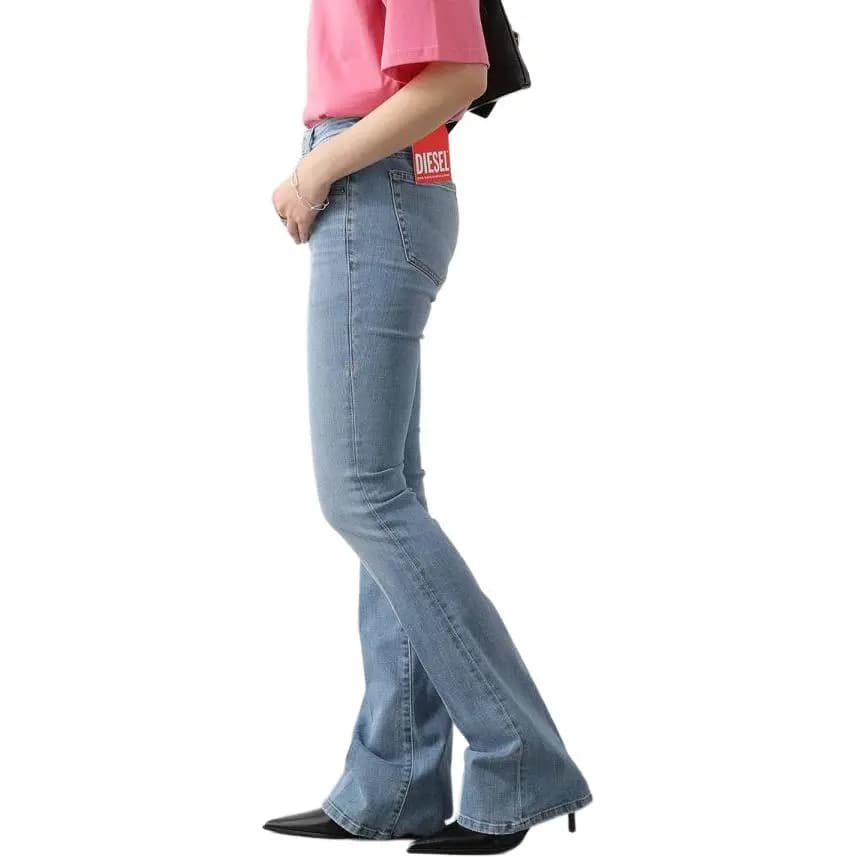 DIESEL Solid Color Mid-Rise Zip Flared Jeans Women's Light Blue 5