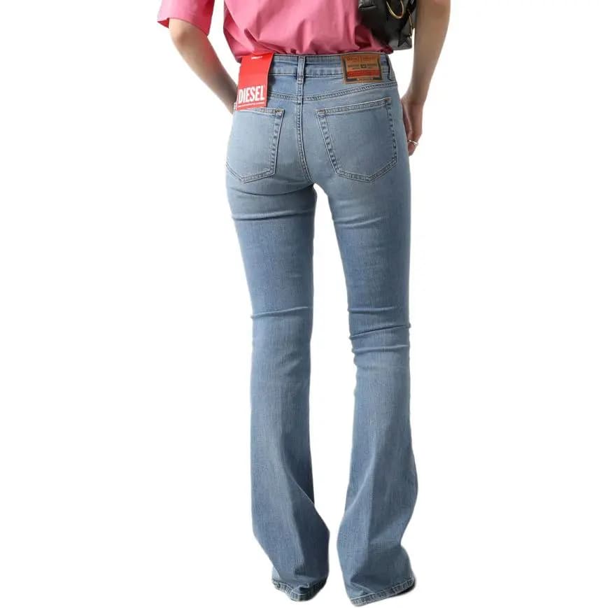 DIESEL Solid Color Mid-Rise Zip Flared Jeans Women's Light Blue 4
