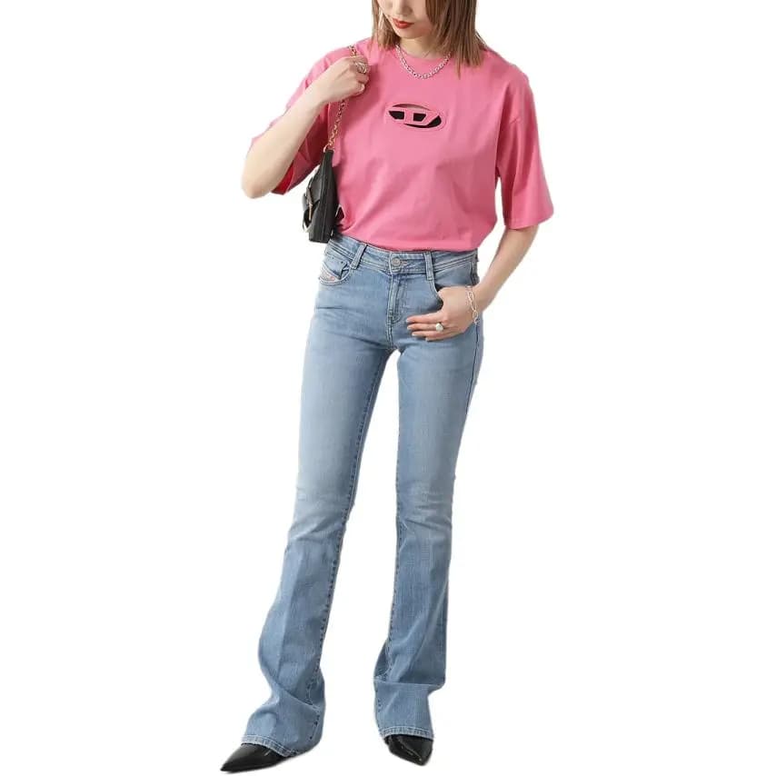 DIESEL Solid Color Mid-Rise Zip Flared Jeans Women's Light Blue 2